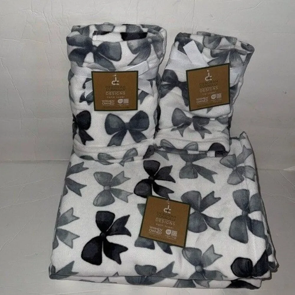 NWT Deborah Connolly 6 Piece Velour Cotton Bath Towel Set White Gray Charcoal